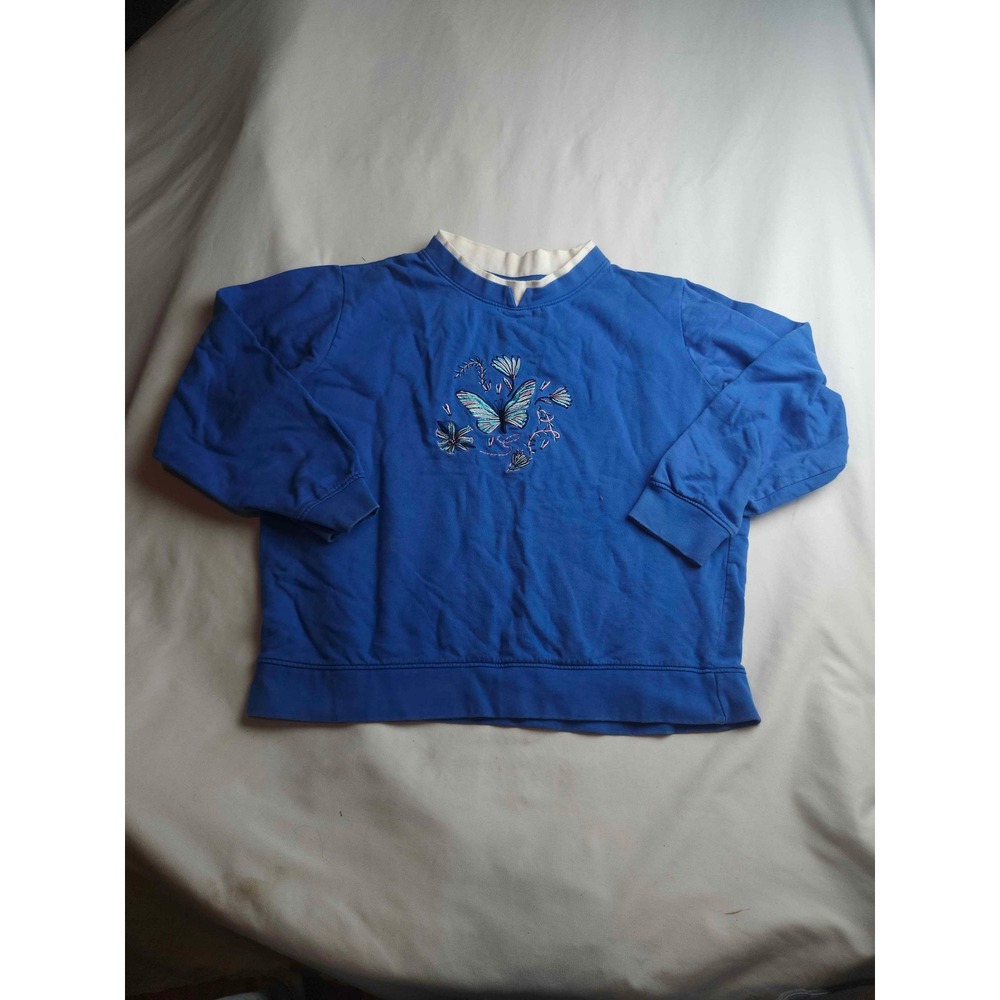 Gold Coast Blue Butterfly Embroidered Cotton Sweatshirt Womens Medium Vintage